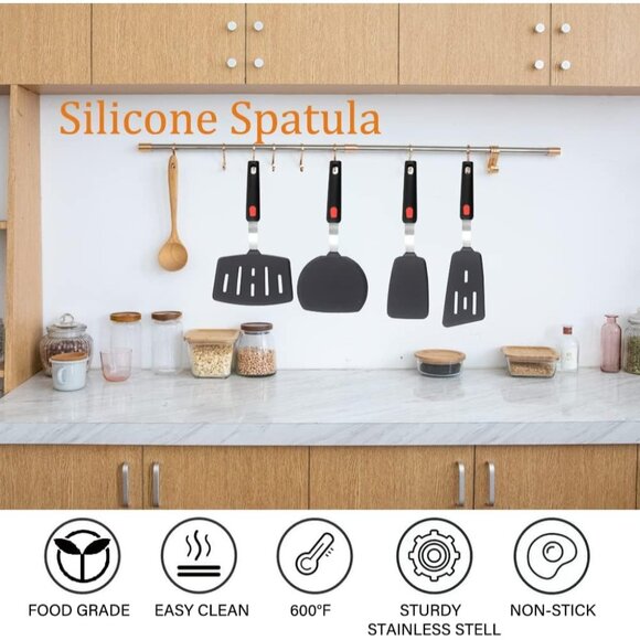4-Pack SpatulasHeat Resistant Set Nonstick Cooking Utensils BPA Free Rubber - Picture 10 of 16